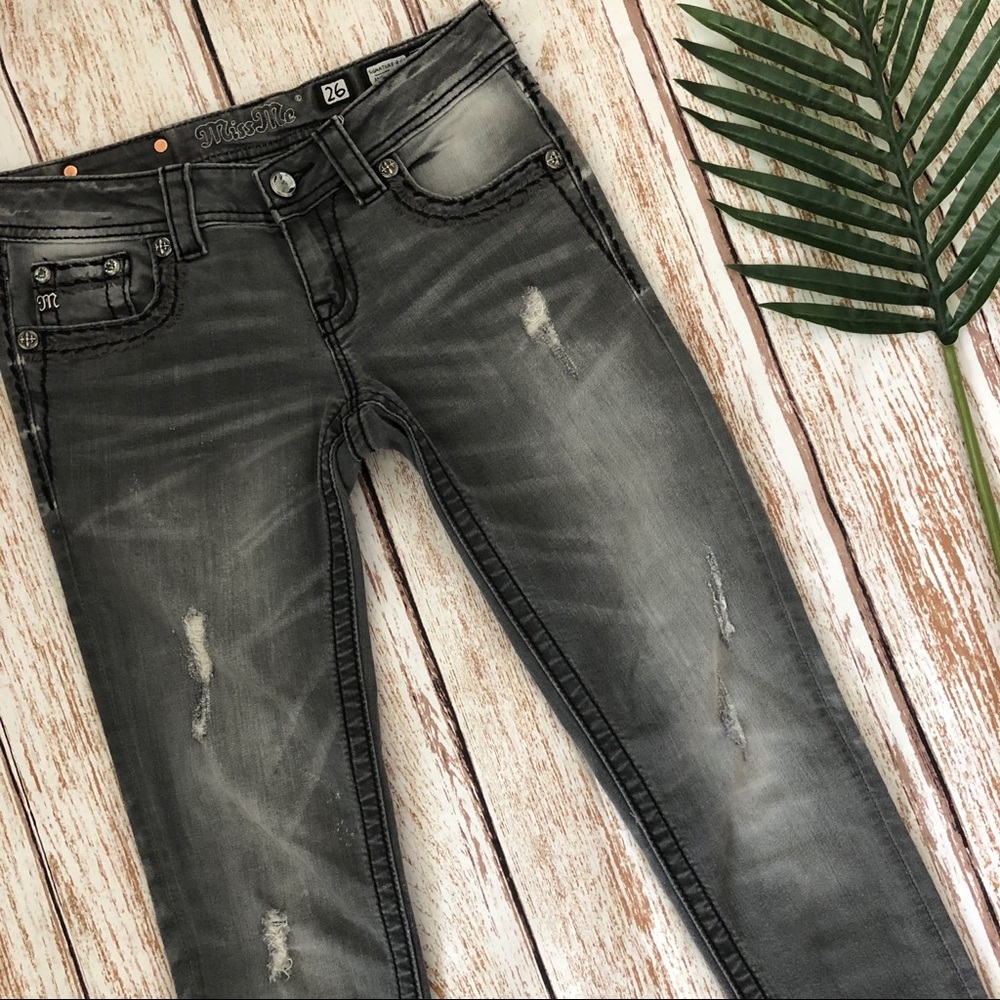 Miss Me Grey Distressed Ankle Skinny Jeans Size 26 - Picture 3 of 8